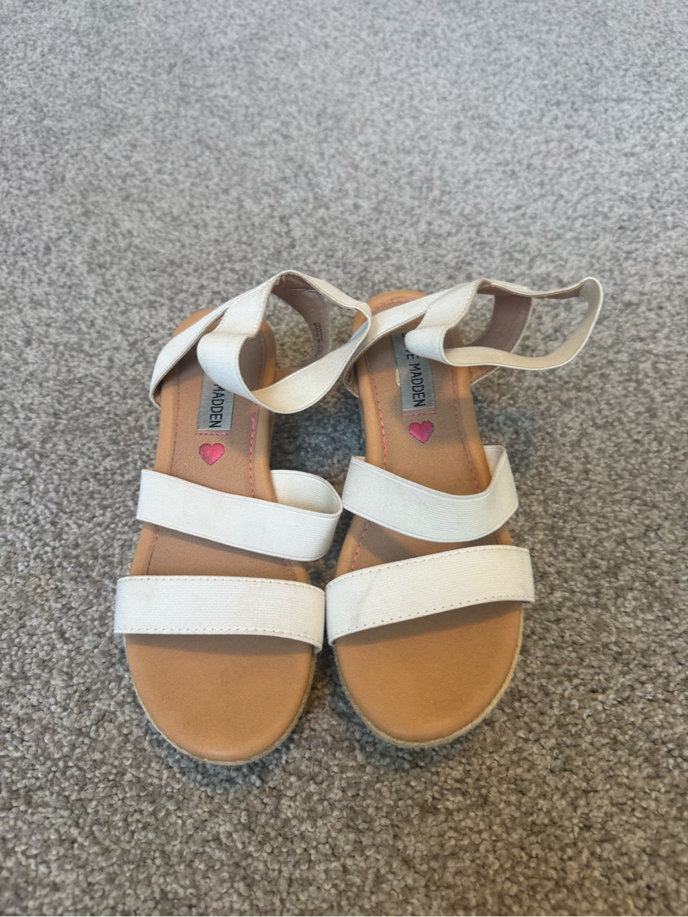 Steve Madden White Elastic Strap Wedge Sandals